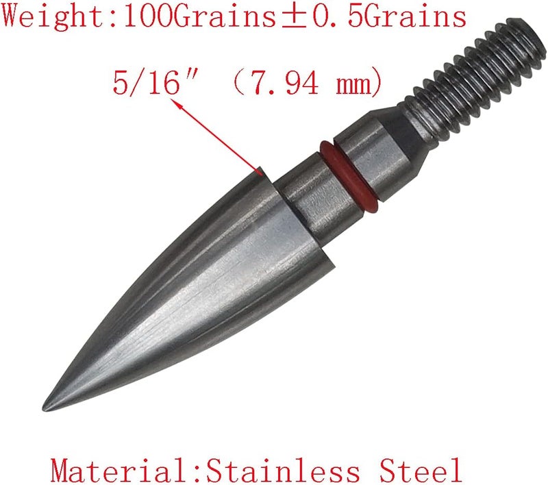 Wdfhudj Stainless Steel Archery Field Points,9/32″ 19/64″ 5/16″ 11/32″ Diameter 100/125/150/175/200/250/300 Grains,Screw in Archery Field Tips(1 Dozen 12PCS) - Image 4